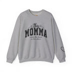 Customized Momma, Gigi, Grammy, Grandma, Mama, Mom, or Nana  Crewneck Sweatshirt – “This ….. Wears Her Heart on Her Sleeve” Cozy Pullover