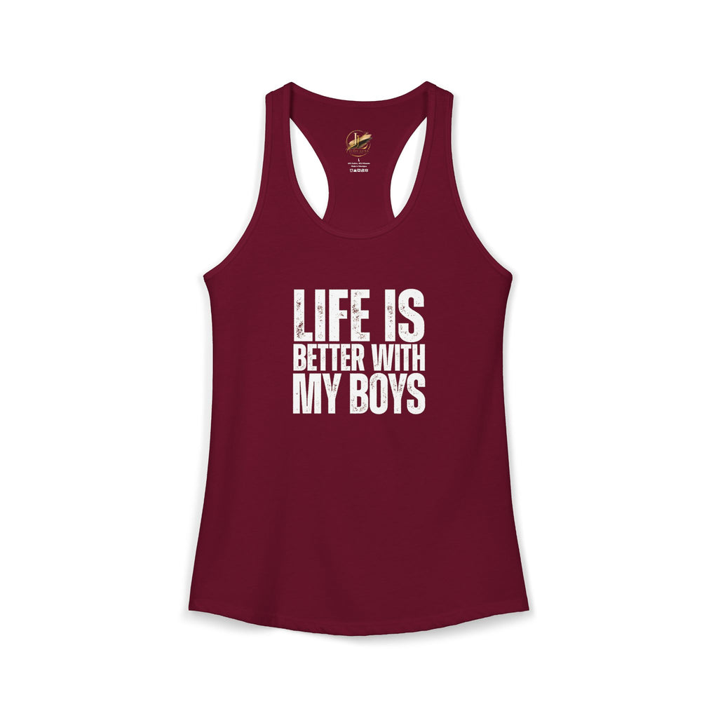 "Life is better with my boys" Mom, Women's Ideal Racerback Tank