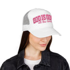 God Is Good Trucker Hat — Hot Pink Design