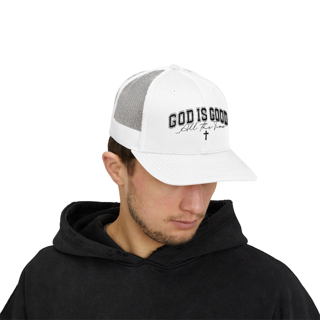 God Is Good Trucker Cap – Faith-Based Snapback Hat with Cross