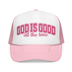 God Is Good Trucker Hat — Hot Pink Design