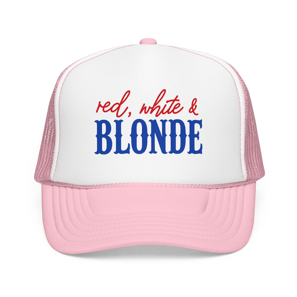 Red, White & Blonde Trucker Hat — Patriotic Blonde Foam Trucker Hat