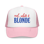 Red, White & Blonde Trucker Hat — Patriotic Blonde Foam Trucker Hat