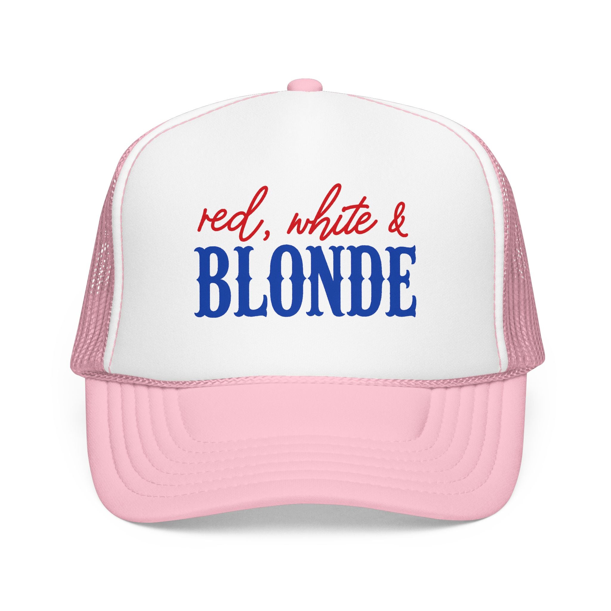 Red, White & Blonde Trucker Hat — Patriotic Blonde Foam Trucker Hat