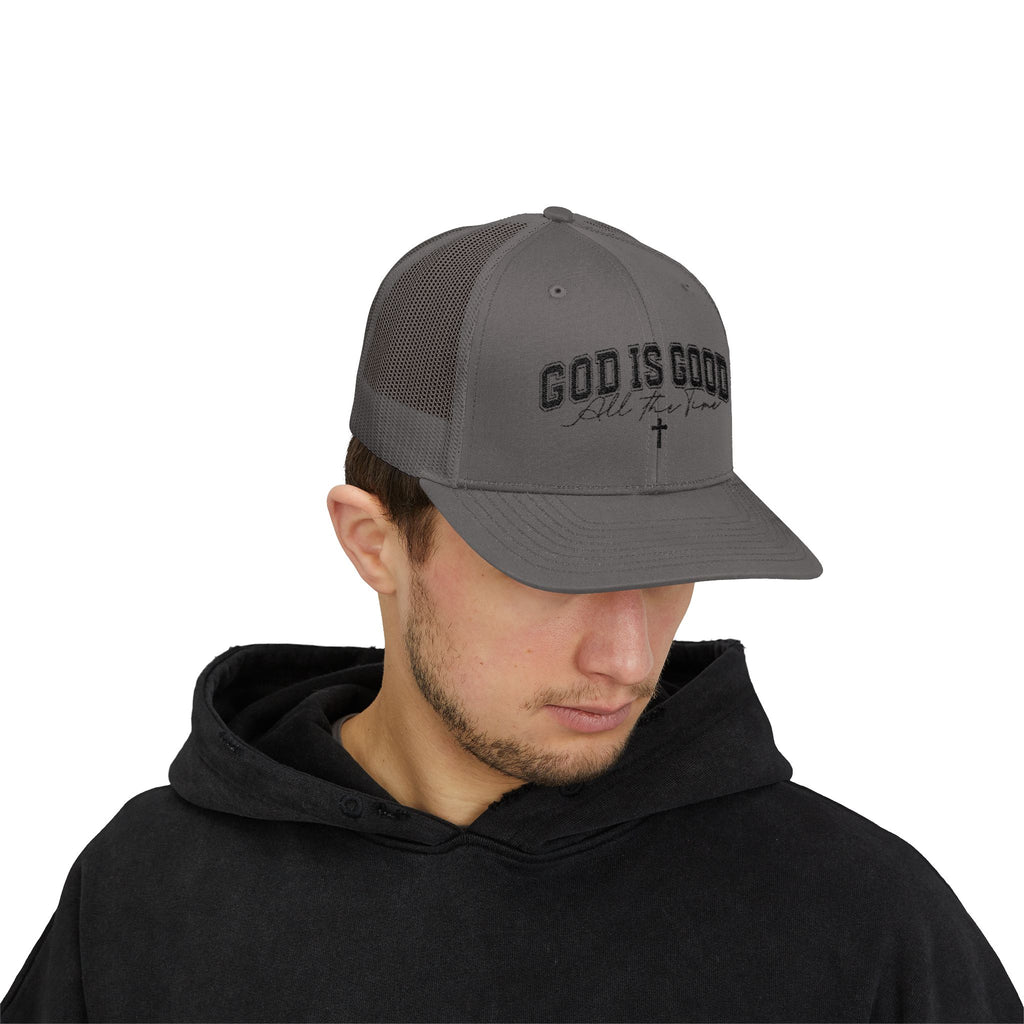 God Is Good Trucker Cap – Faith-Based Snapback Hat with Cross