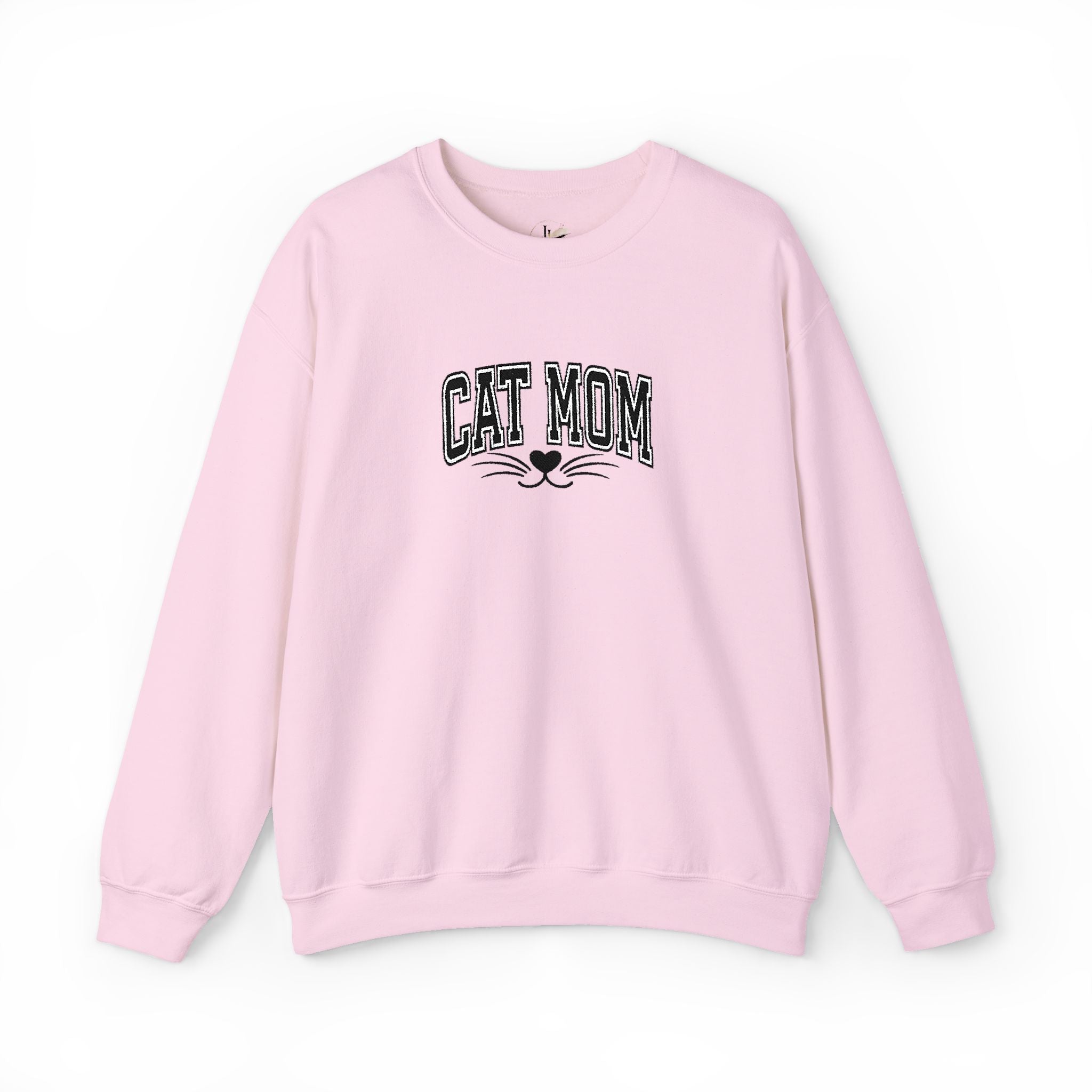 Cat Mom Crewneck Sweatshirt — Vintage Script Cat Face Graphic