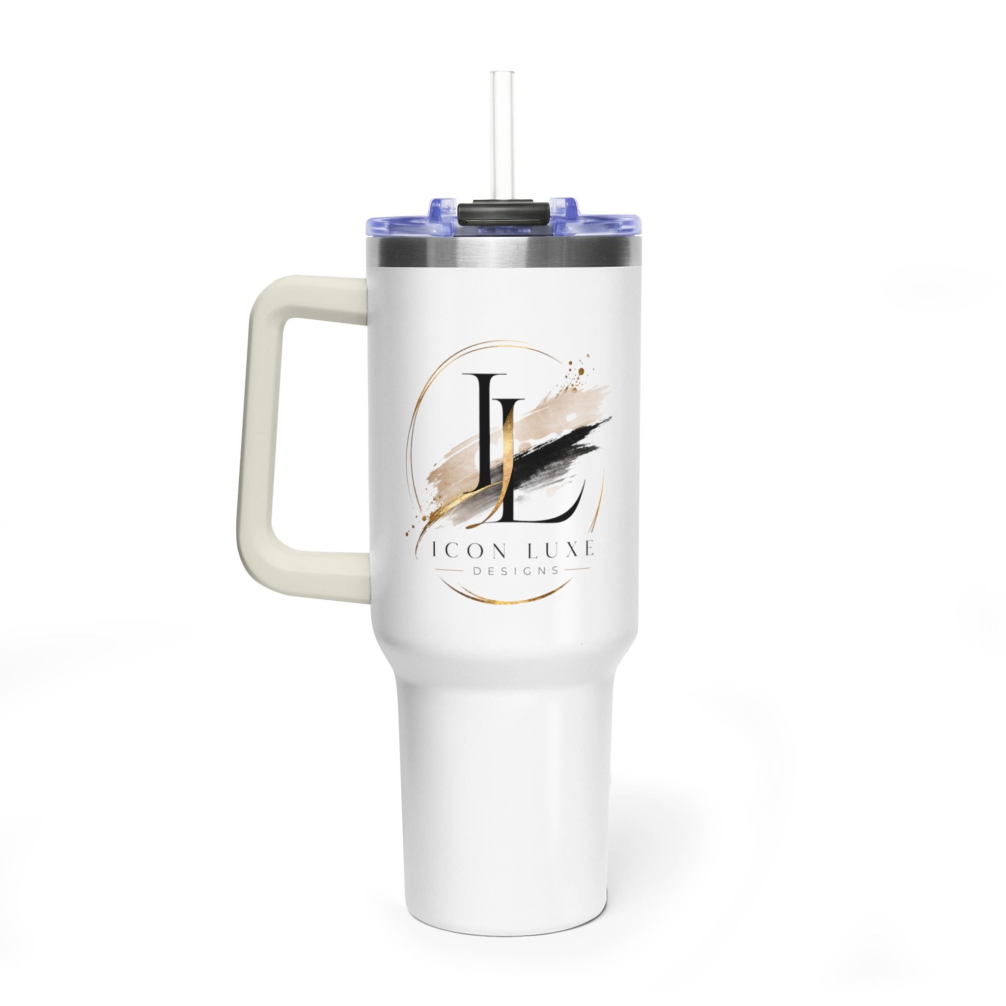 Custom 40oz Vacuum Tumbler – White Tumbler with colorful handle