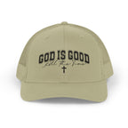 God Is Good Trucker Cap – Faith-Based Snapback Hat with Cross