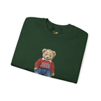 Crewneck Sweatshirt — Teddy Bear Wearing 'Jesus' Sweater Christian Graphic