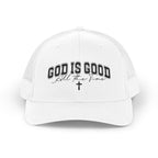 God Is Good Trucker Cap – Faith-Based Snapback Hat with Cross