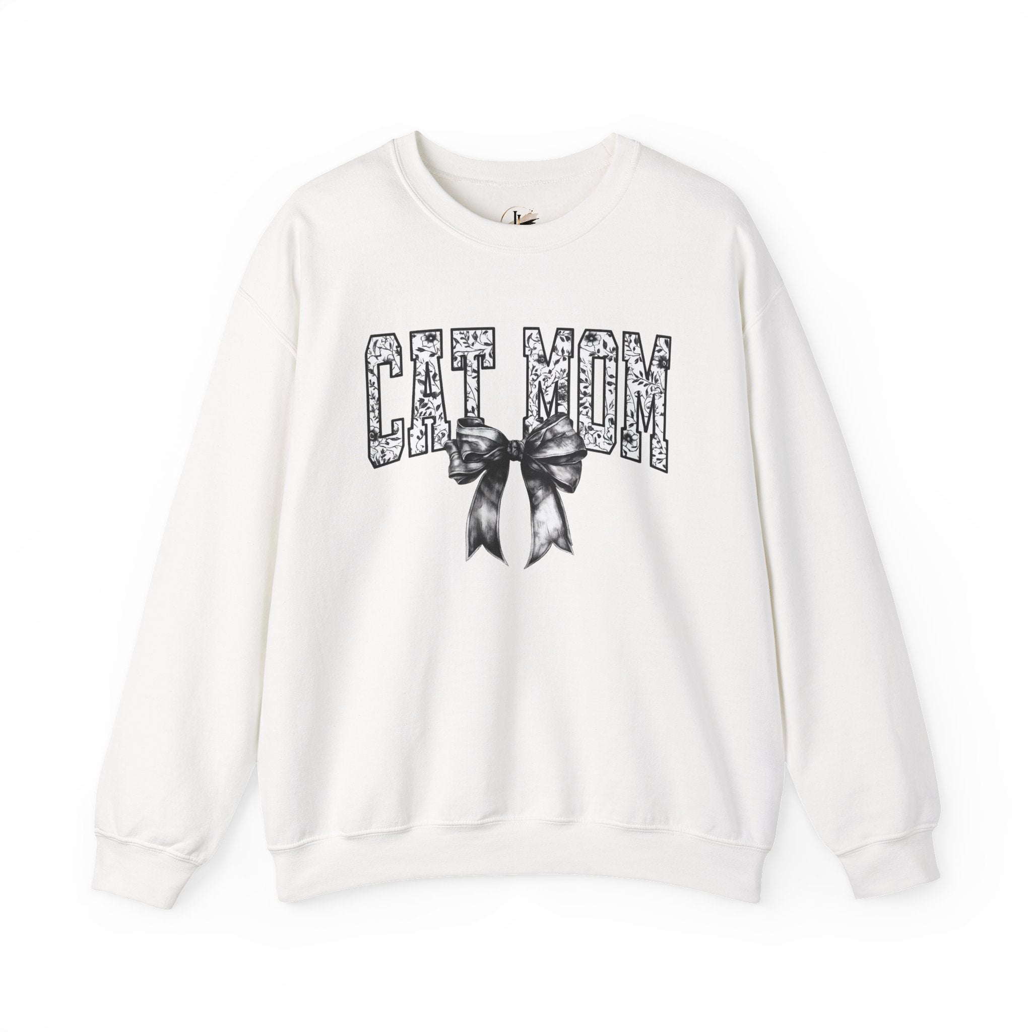 Cat Mom Crewneck Sweatshirt — Floral Lettering with Bow