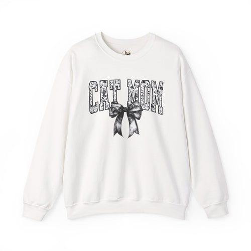 Cat Mom Crewneck Sweatshirt — Floral Lettering with Bow