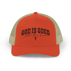 God Is Good Trucker Cap – Faith-Based Snapback Hat with Cross