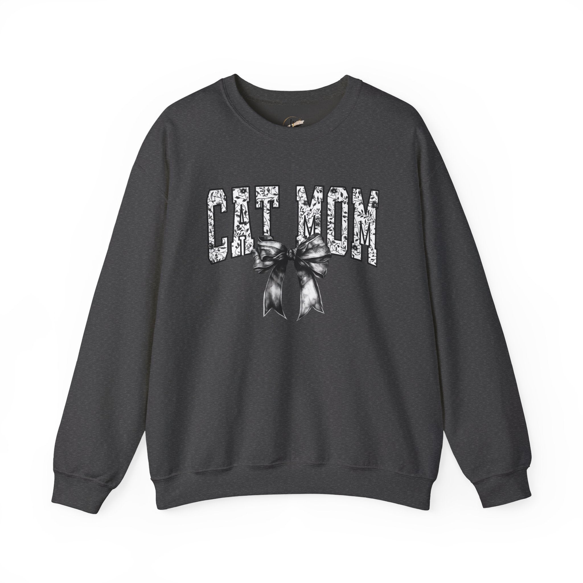 Cat Mom Crewneck Sweatshirt — Floral Lettering with Bow