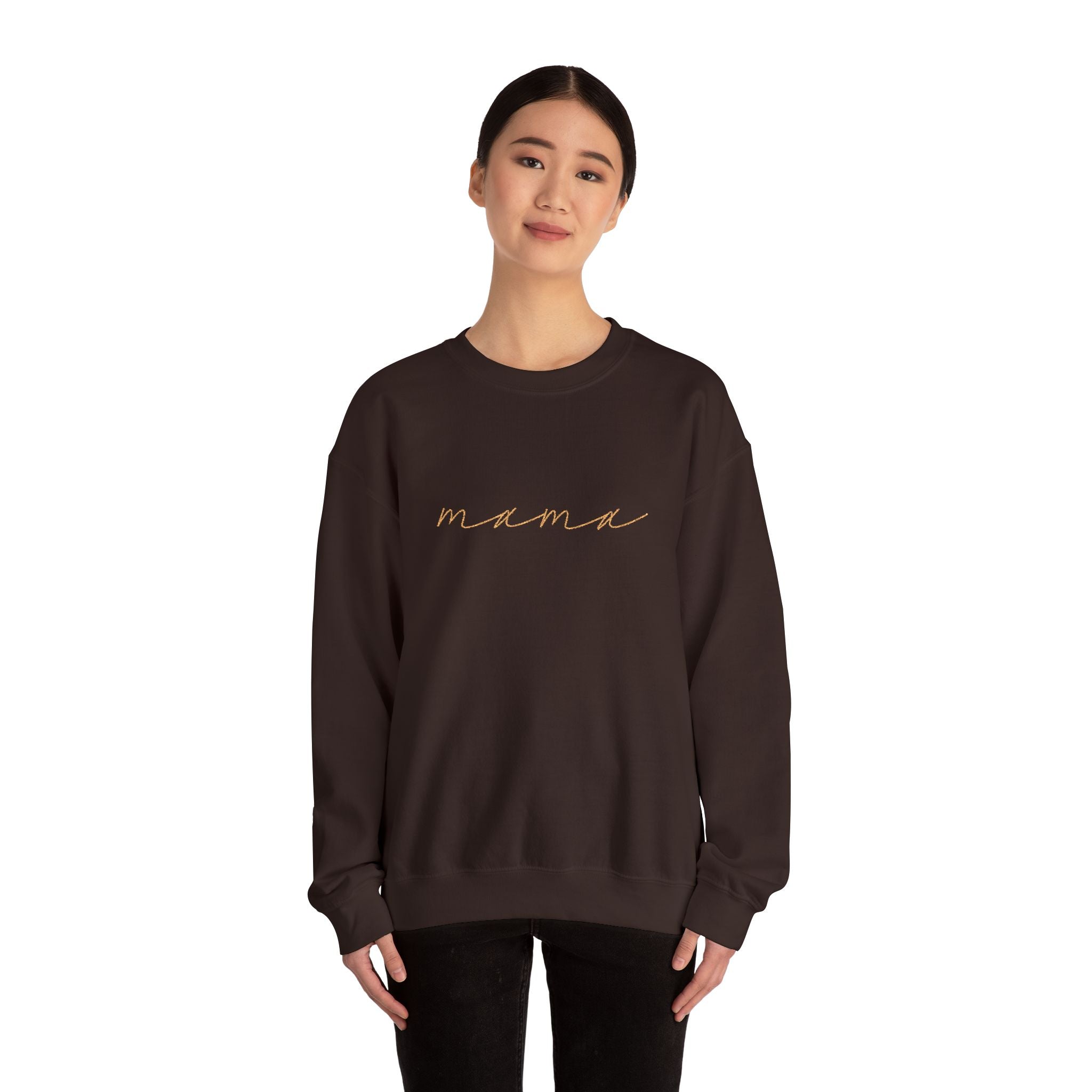 Mama Embroidery Crewneck Sweatshirt — Minimal Rose Gold Script