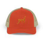 God Script Trucker Cap — Gold Sparkle Faith Snapback