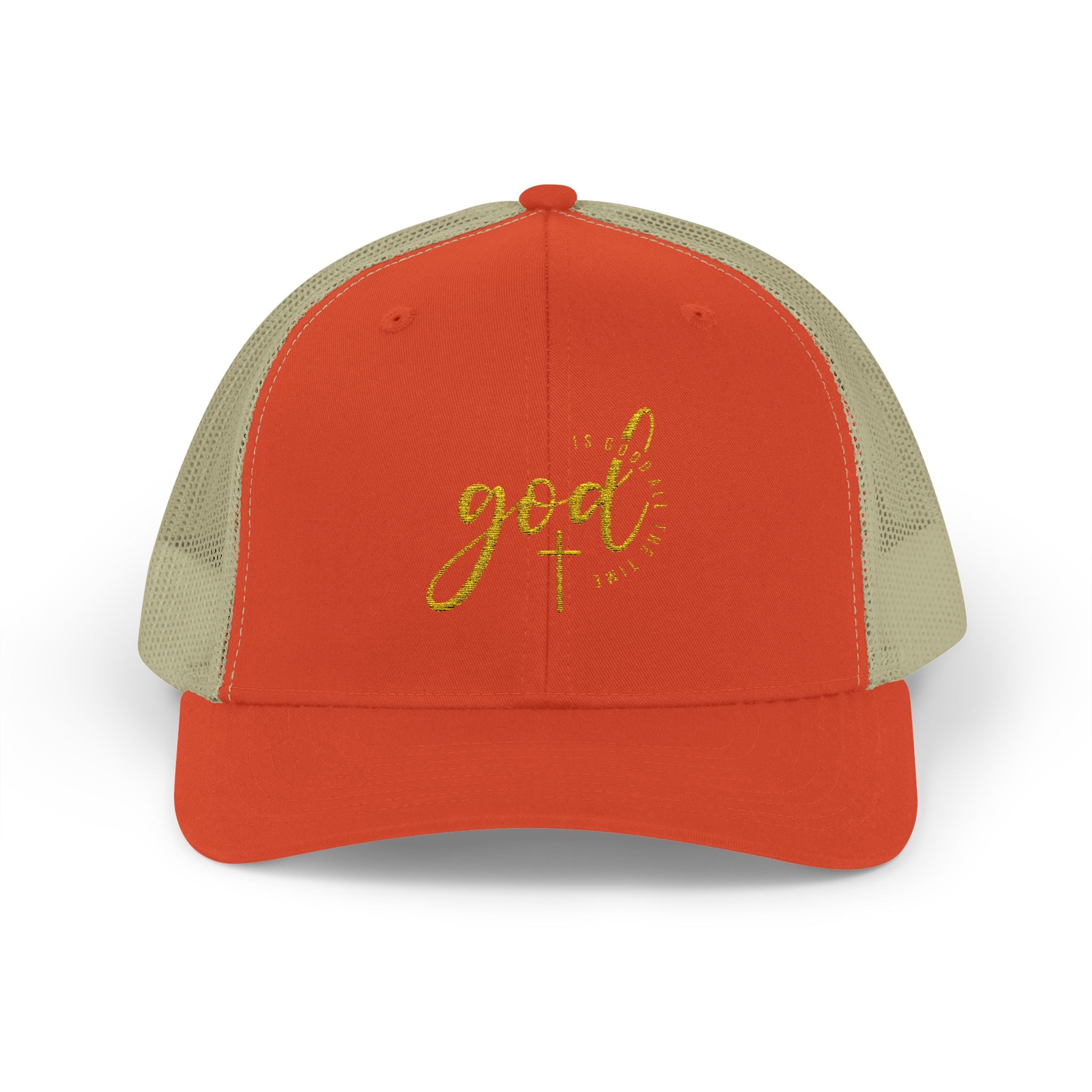 God Script Trucker Cap — Gold Sparkle Faith Snapback
