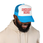 American Mama Trucker Hat - Vintage Red Distressed Foam Mesh Cap for Patriotic Moms