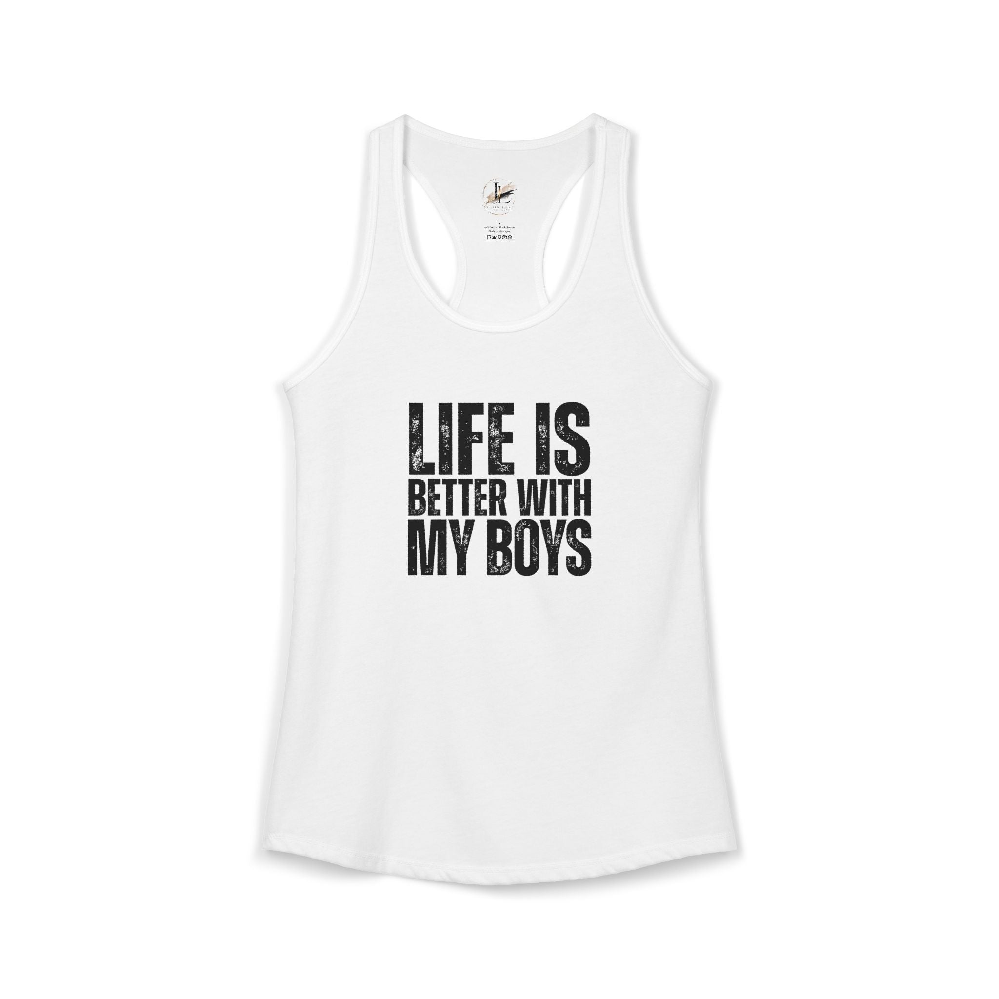 "Life is better with my boys" Mom, Women's Ideal Racerback Tank