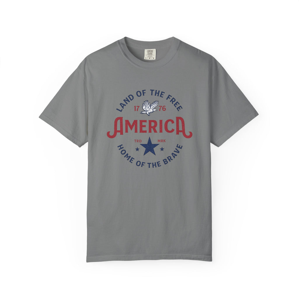 America Land of the Free Graphic T-Shirt — Patriotic 1776 Home of the Brave Tee