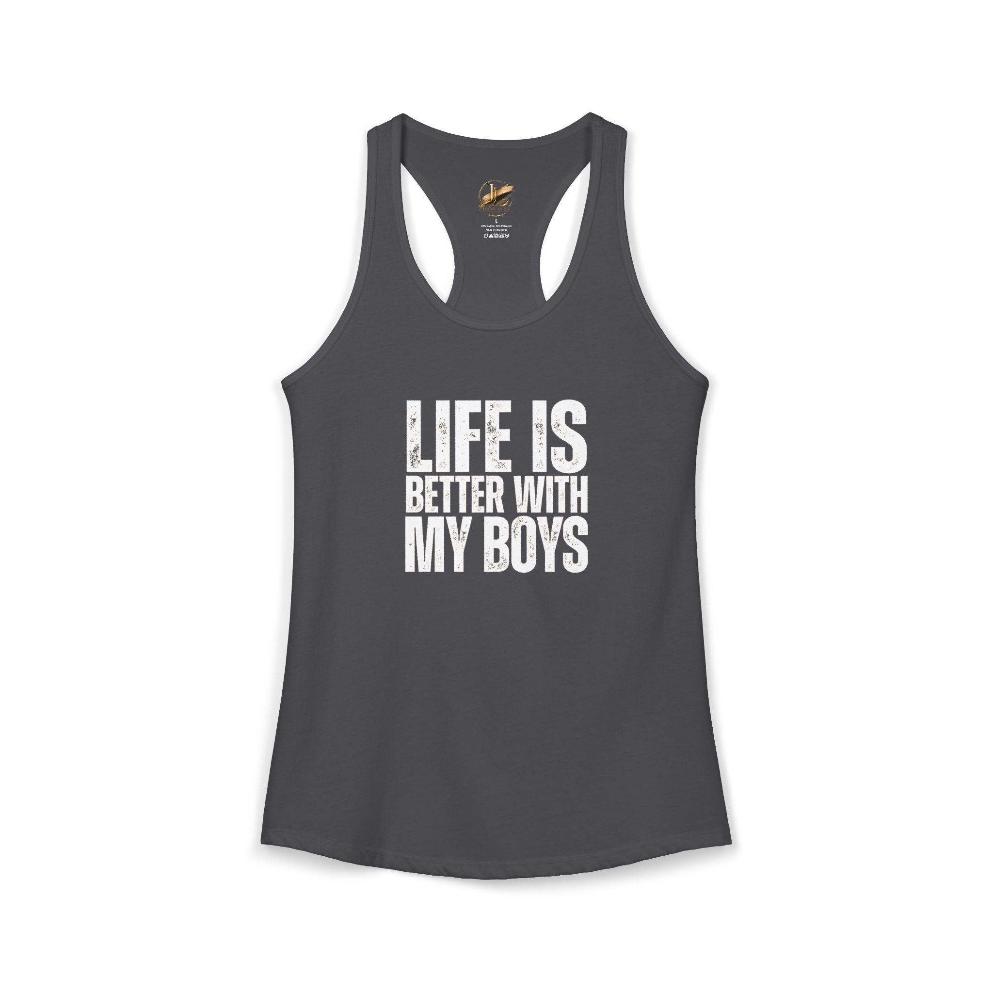 "Life is better with my boys" Mom, Women's Ideal Racerback Tank