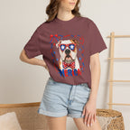 T-Shirt | 'Merica Patriotic Dog Graphic Tee – American Flag Sunglasses & Bow Tie