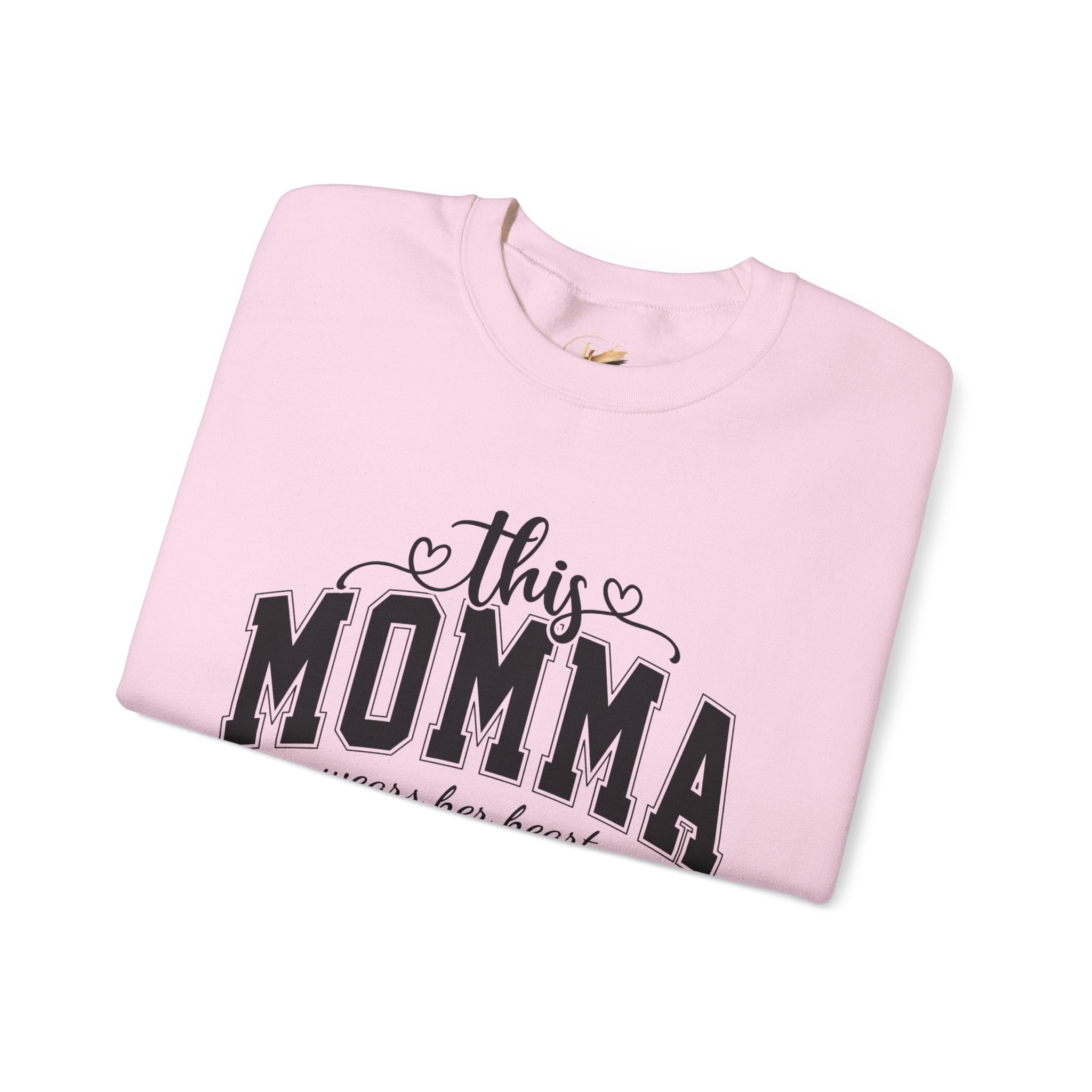 Customized Momma, Gigi, Grammy, Grandma, Mama, Mom, or Nana  Crewneck Sweatshirt – “This ….. Wears Her Heart on Her Sleeve” Cozy Pullover