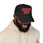 American Mama Trucker Hat - Vintage Red Distressed Foam Mesh Cap for Patriotic Moms