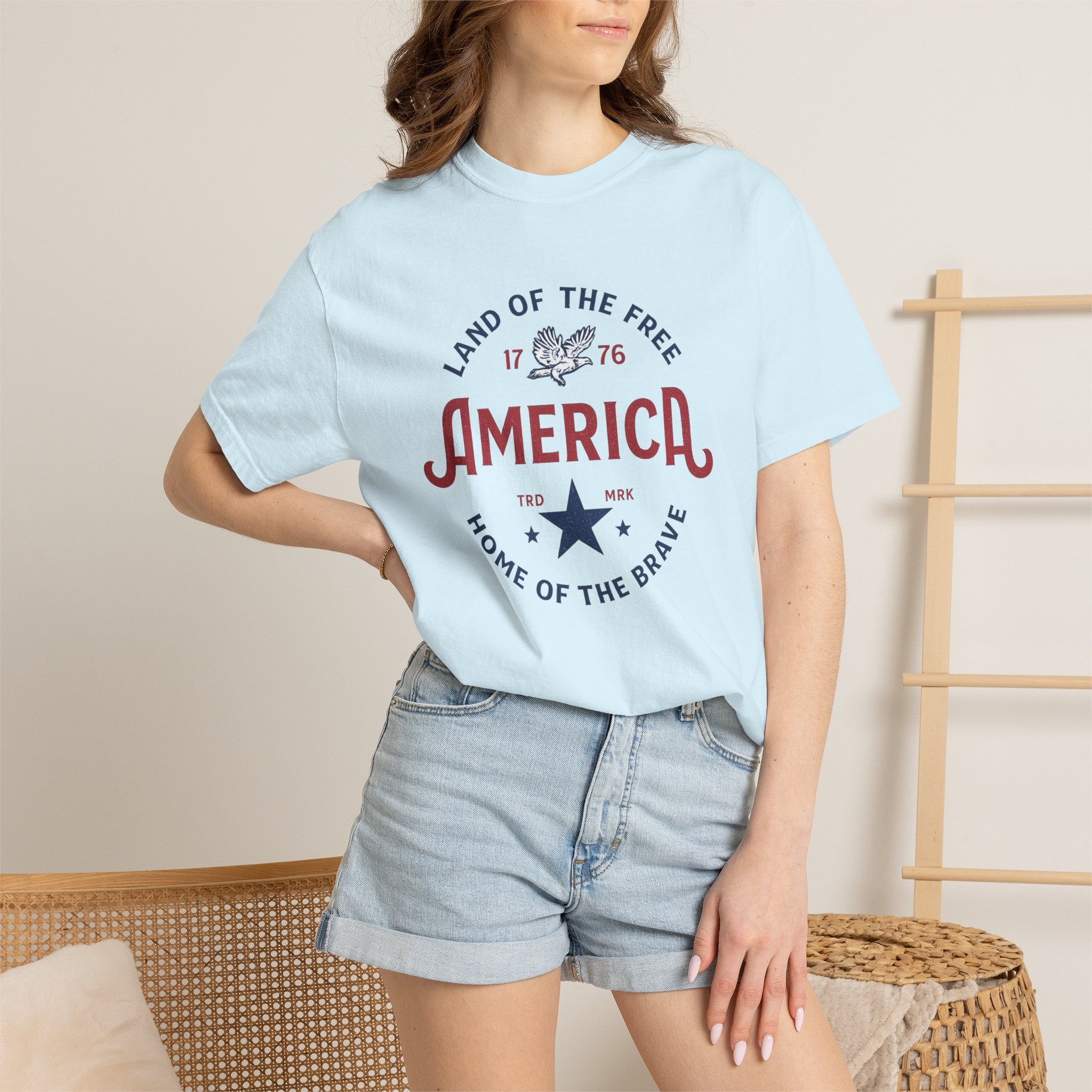 America Land of the Free Graphic T-Shirt — Patriotic 1776 Home of the Brave Tee