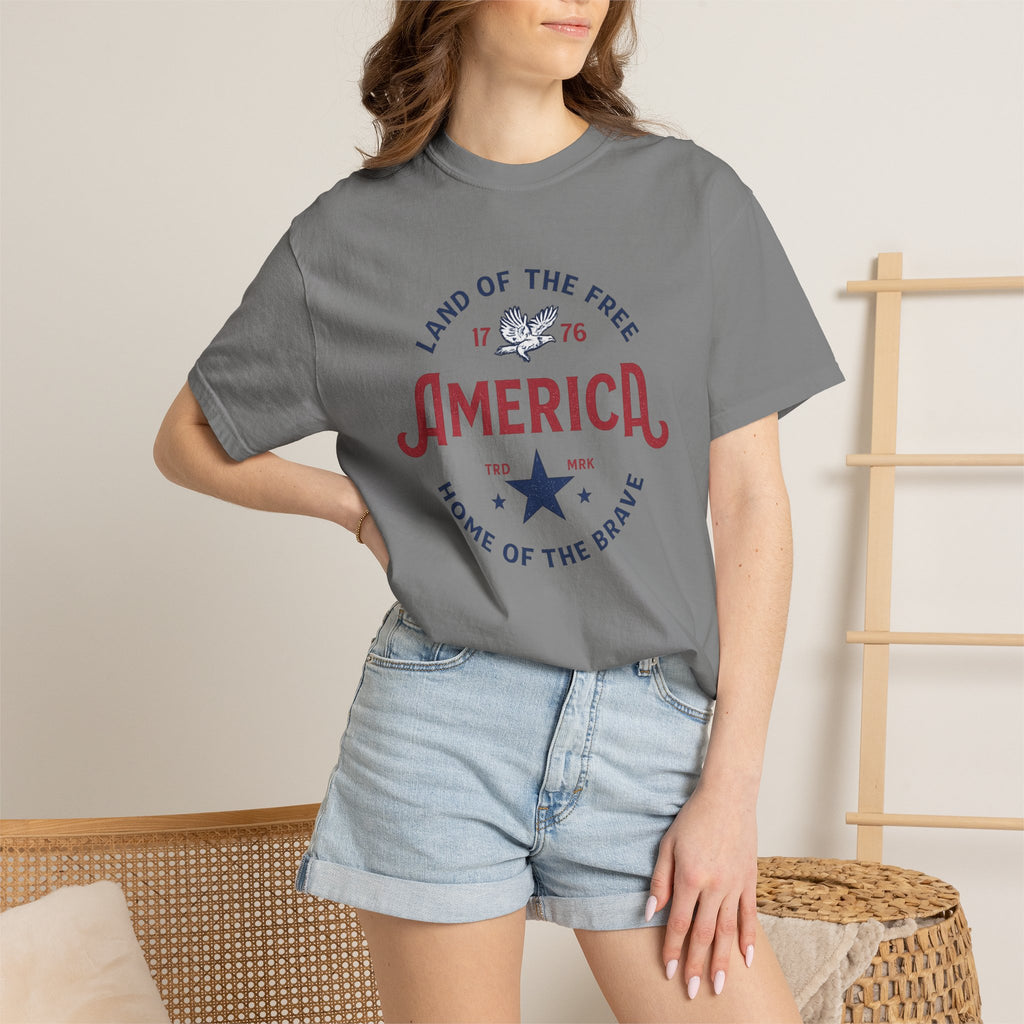 America Land of the Free Graphic T-Shirt — Patriotic 1776 Home of the Brave Tee