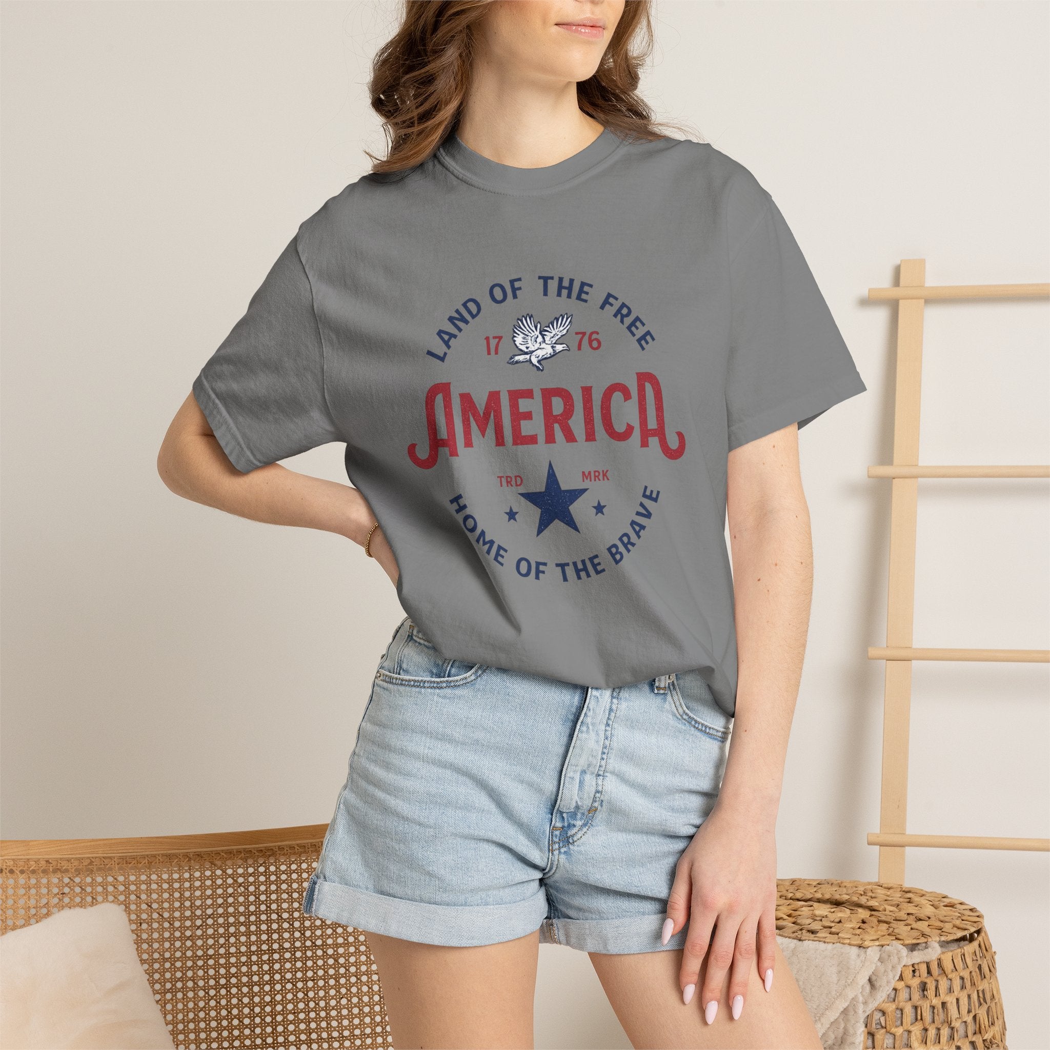 America Land of the Free Graphic T-Shirt — Patriotic 1776 Home of the Brave Tee