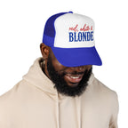 Red, White & Blonde Trucker Hat — Patriotic Blonde Foam Trucker Hat