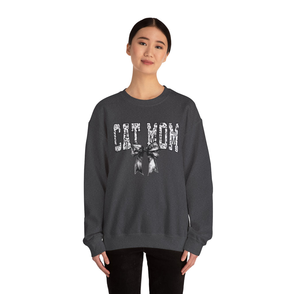 Cat Mom Crewneck Sweatshirt — Floral Lettering with Bow
