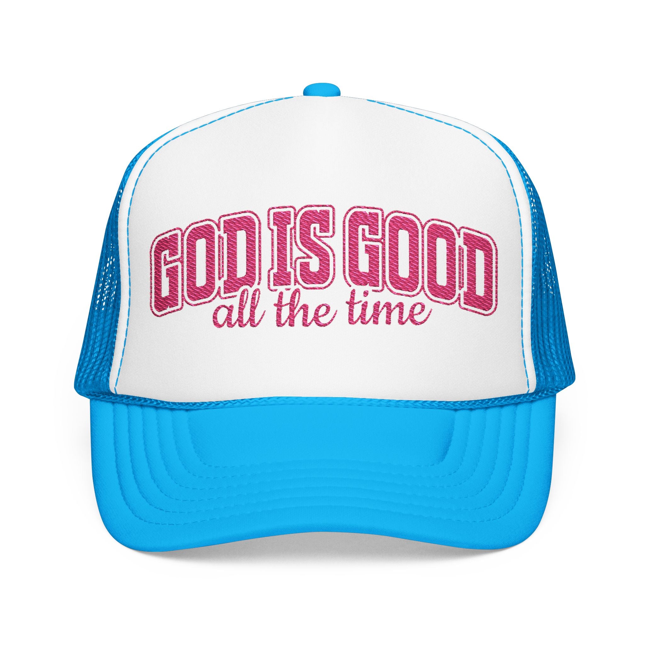 God Is Good Trucker Hat — Hot Pink Design