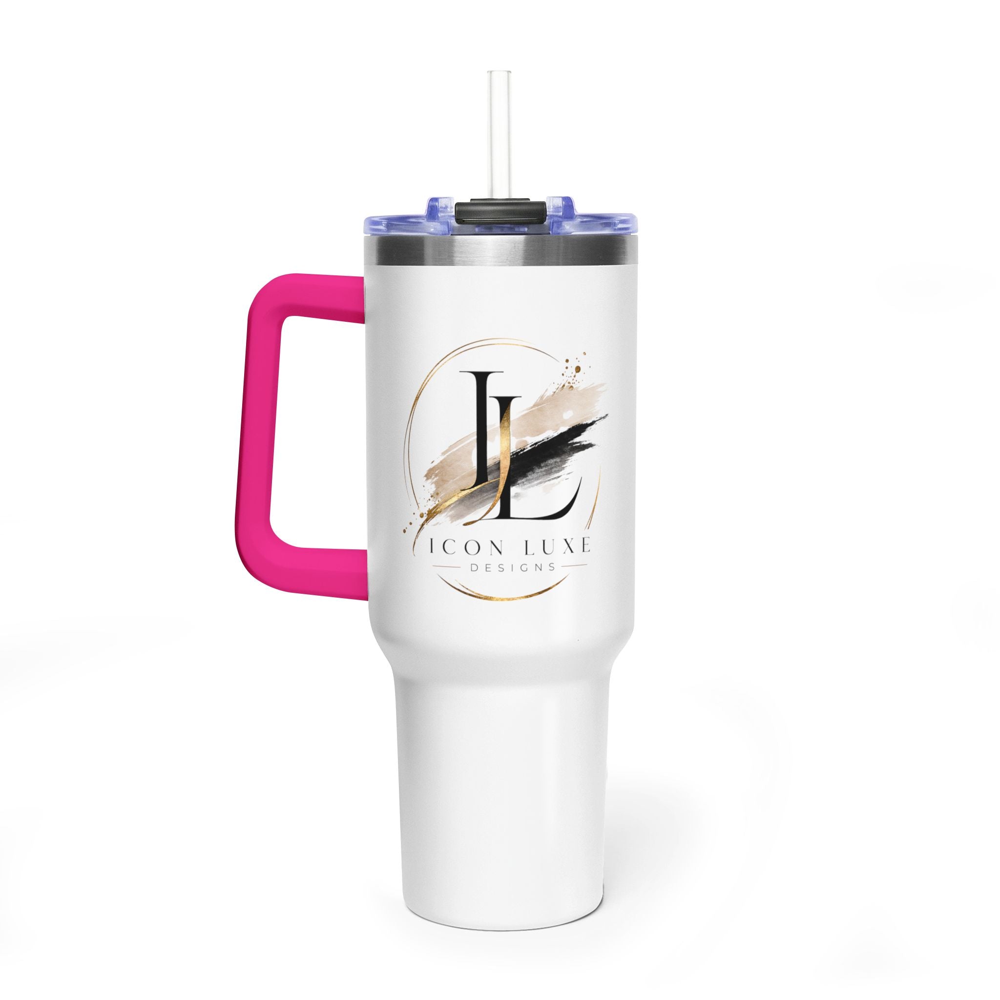 Custom 40oz Vacuum Tumbler – White Tumbler with colorful handle