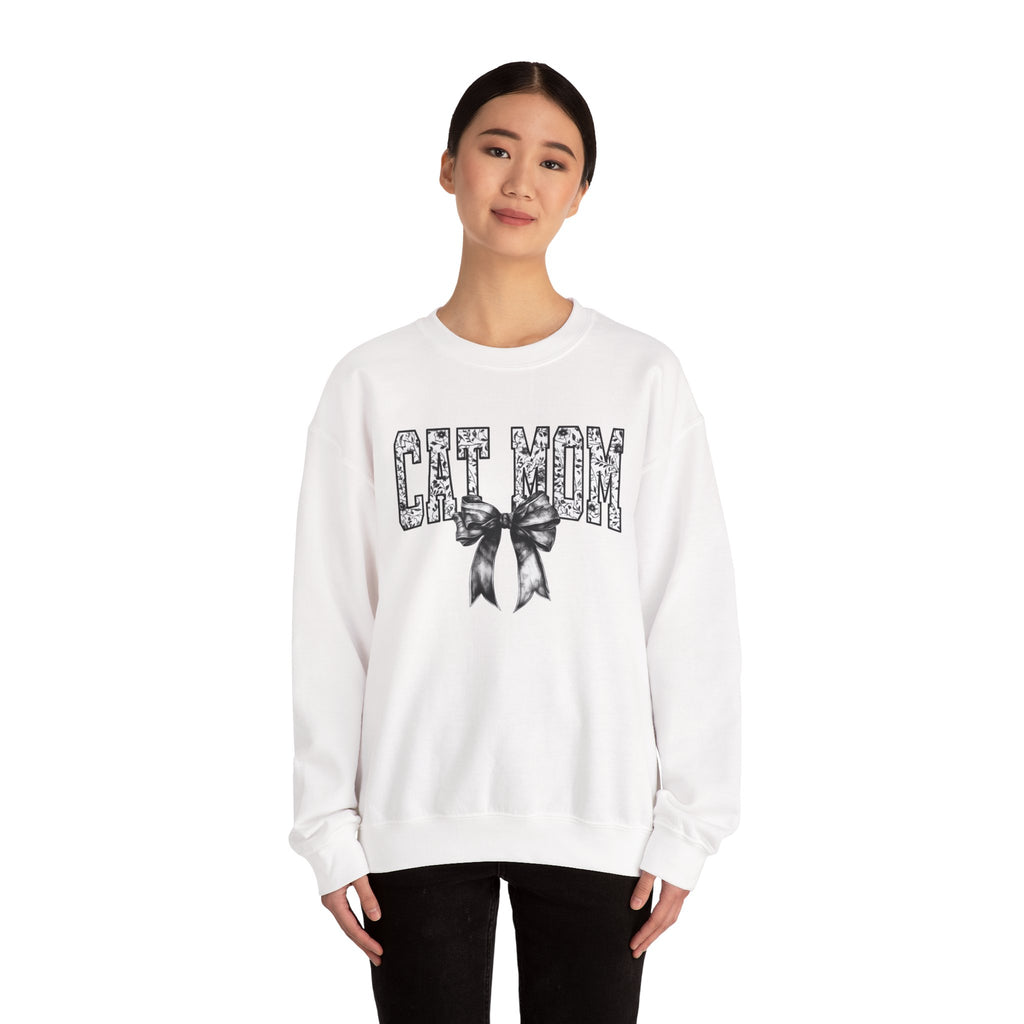 Cat Mom Crewneck Sweatshirt — Floral Lettering with Bow