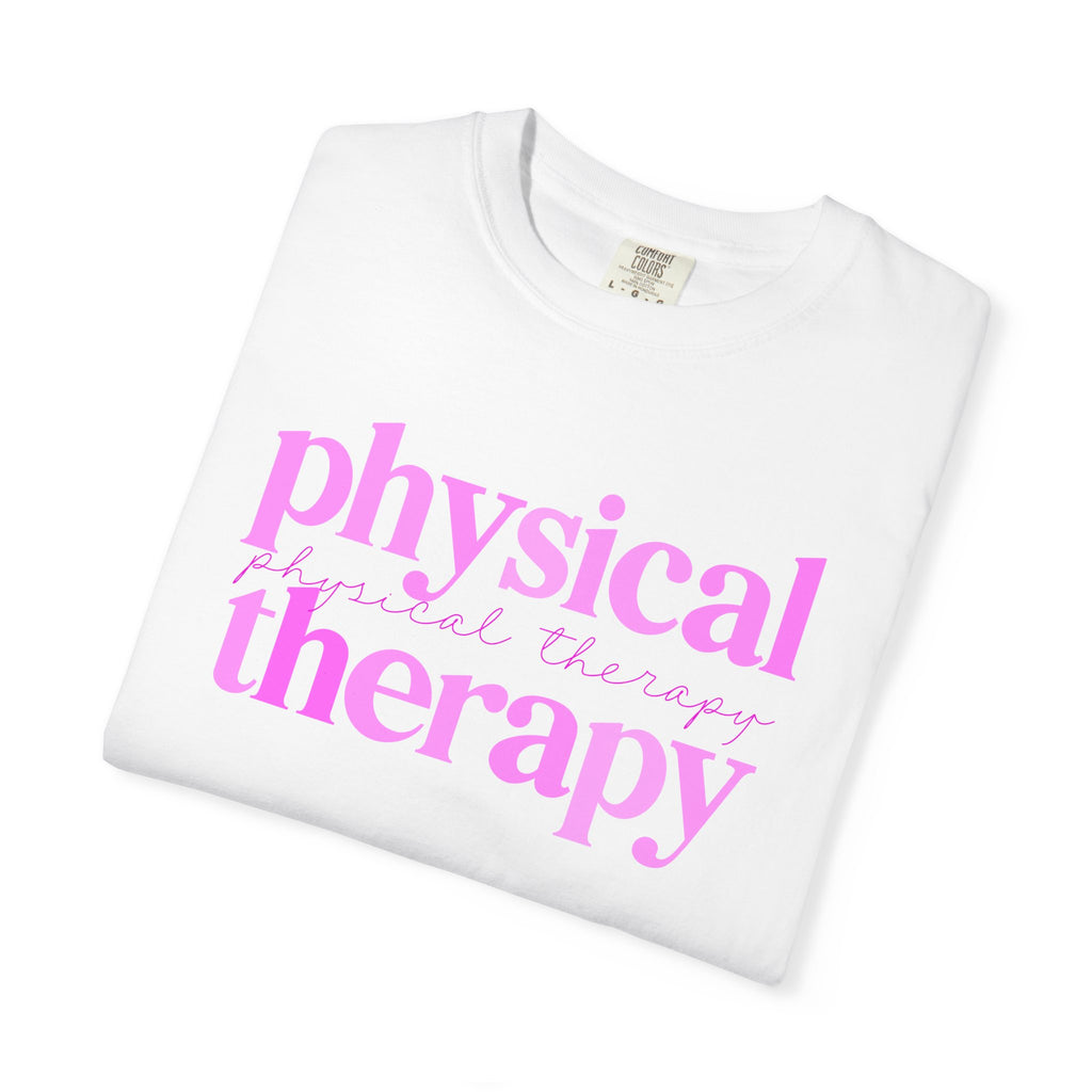 Physical Therapy T-Shirt — Pink Text Rehab Tee for Physical Therapists & Students