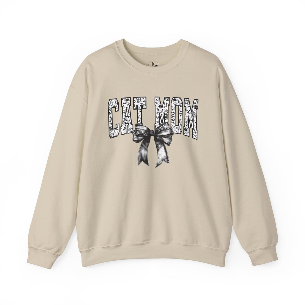 Cat Mom Crewneck Sweatshirt — Floral Lettering with Bow