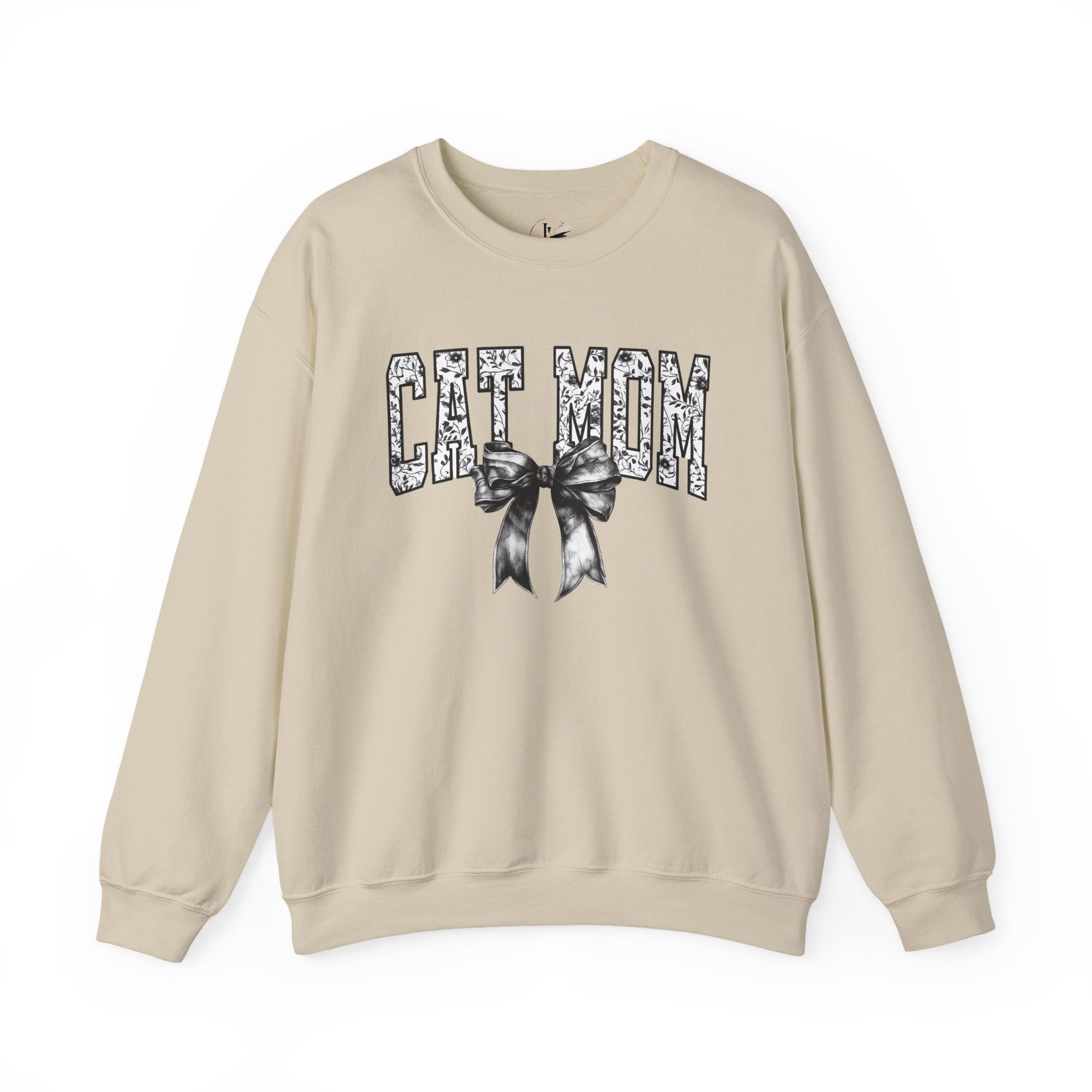 Cat Mom Crewneck Sweatshirt — Floral Lettering with Bow