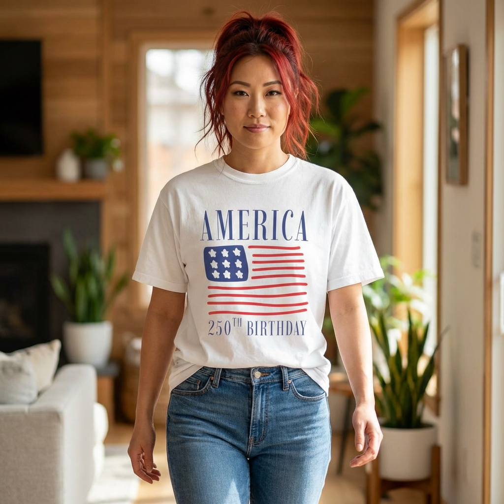 America 250th Birthday T-Shirt - Patriotic Flag Tee for 4th of July