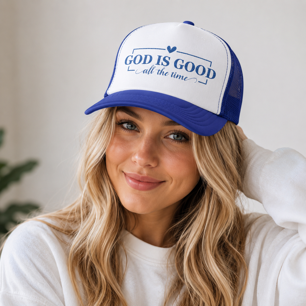 God Is Good Trucker Hat — Royal Blue Design