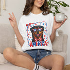 T-Shirt | 'Merica Patriotic Dog Graphic Tee – American Flag Sunglasses & Bow Tie
