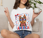 T-Shirt | 'Merica Patriotic Dog Graphic Tee – American Flag Sunglasses & Bow Tie