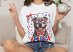 T-Shirt | 'Merica Patriotic Dog Graphic Tee – American Flag Sunglasses & Bow Tie