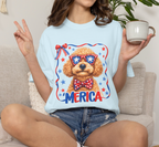 T-Shirt | 'Merica Patriotic Dog Graphic Tee – American Flag Sunglasses & Bow Tie