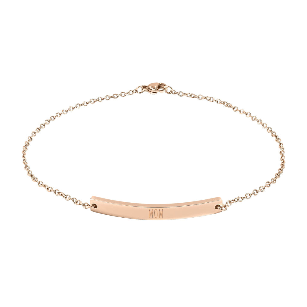 Custom Engravable Curved Bar Anklet — Personalized Minimalist Rose Gold or Black