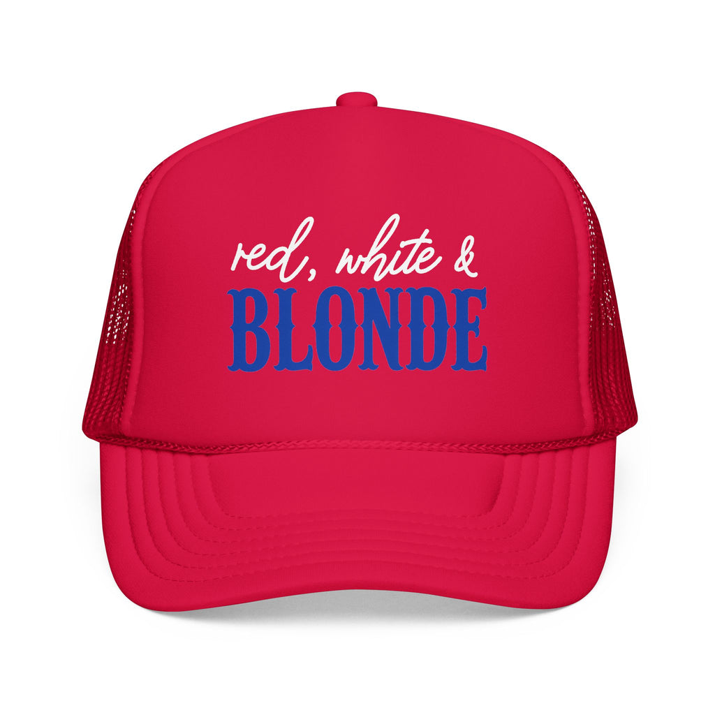 Red, White & Blonde Trucker Hat — Patriotic Blonde Foam Trucker Hat