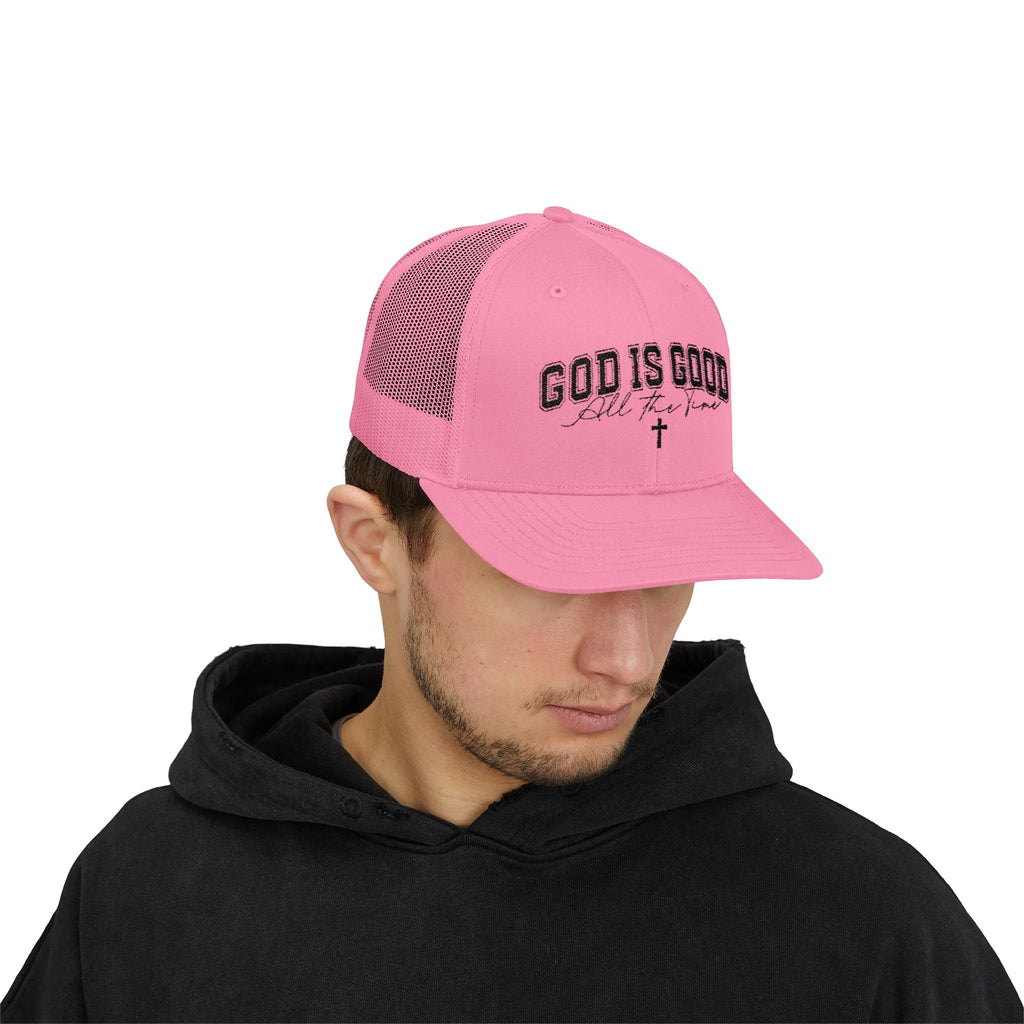 God Is Good Trucker Cap – Faith-Based Snapback Hat with Cross