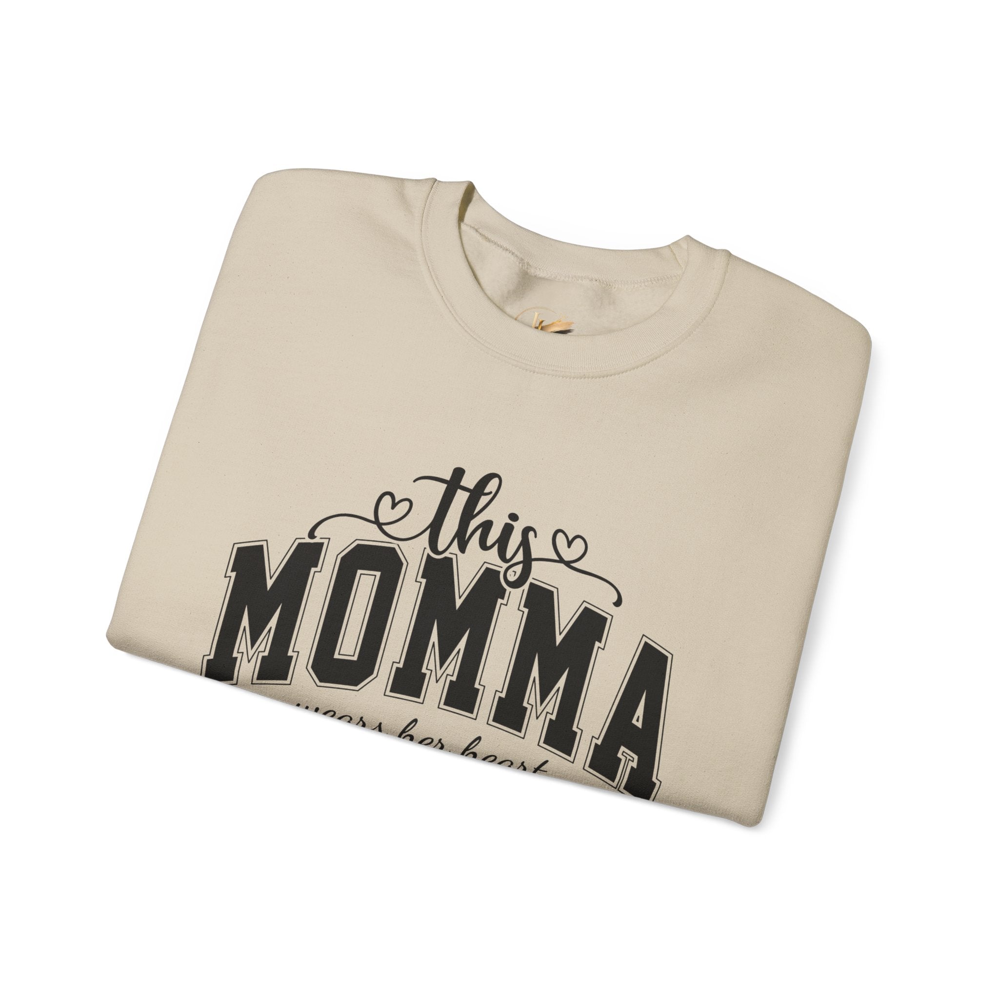 Customized Momma, Gigi, Grammy, Grandma, Mama, Mom, or Nana  Crewneck Sweatshirt – “This ….. Wears Her Heart on Her Sleeve” Cozy Pullover