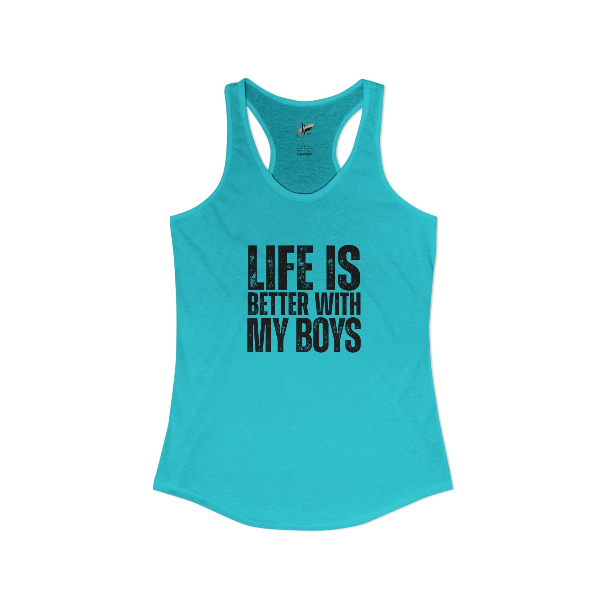 "Life is better with my boys" Mom, Women's Ideal Racerback Tank